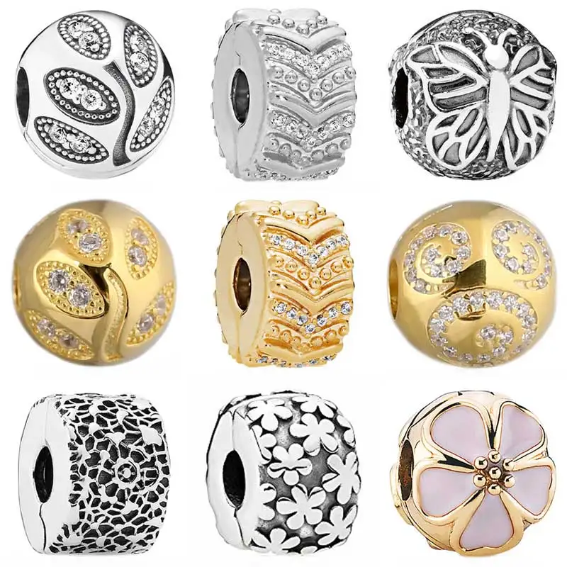 

DIY Charm Sparkling Leaves Stylish WishFlower Burst Floral Butterfly Clip 925 Sterling Silver Bead Fit Fashion Bracelet Jewelry