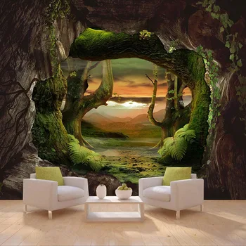 

Custom 3D Photo Wallpaper Cave Stone Wall Primitive Forest Large Mural Living Room Bedroom Wall Covering Wall papers Home Decor