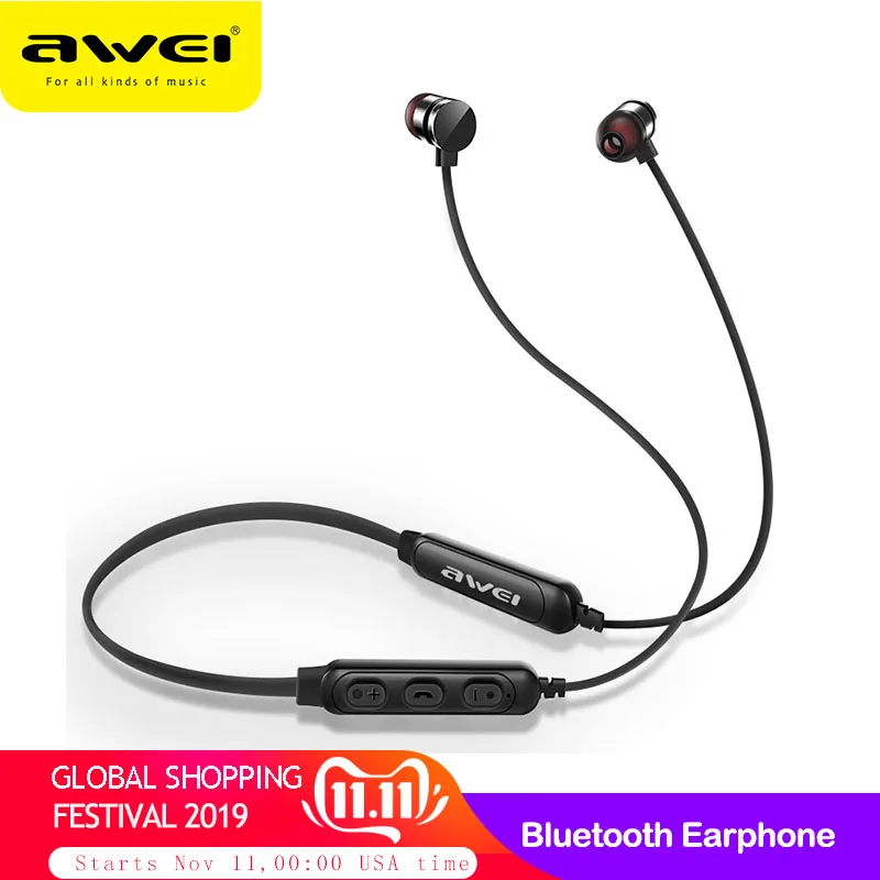 Billig AWEI T11S Bluetooth Kopfhörer Kopfhörer Wireless Headset Mit Mic Neckband 3D Bass Stereo Sport Ohrhörer für Telefon fone de ouvido