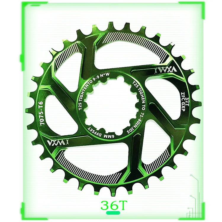 Green 36T 1PCS VXM MTB GXP велосипед fixed фиксированная зубчатая рукоятка 34T 36T 38T 40T бензопила для sram gx xx1 X1 x9 GXP pedivela смещение 6 мм - Цвет: Green 36T 1PCS