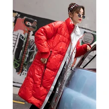 Зимние длинные пуховые пальто для женщин, новинка, Корейская яркая куртка-пуховик, женская теплая парка на белом утином пуху, пальто, женская утепленная куртка