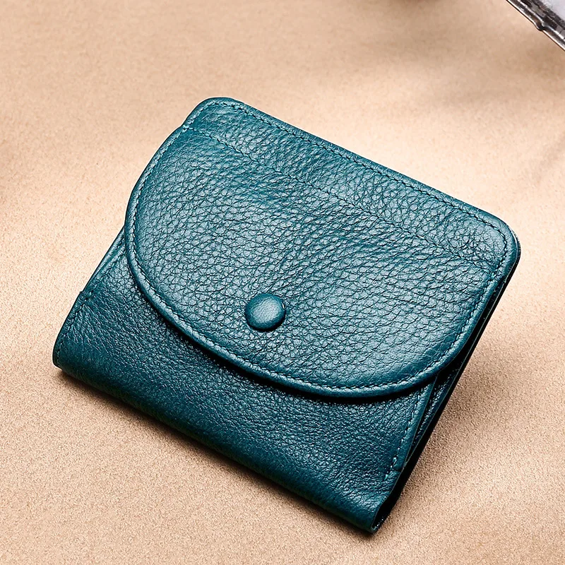 

Hot Coin Zero Wallet Head Layer Cowhide Litchi Pattern Solid Color Buckle Wallet Leather Wallet