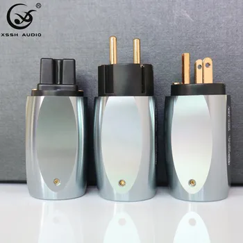 

HIFI Pure Copper gold Plated Schuko EU Power Plug European Male connector+IEC Female Connector Plug AC iec copper