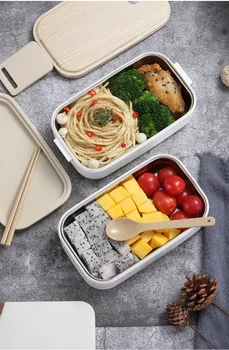 

Stainless Steel Heat Preservation Lunch Box Layered Box with Wood Grain Pattern for Students and Office Worker Useful
