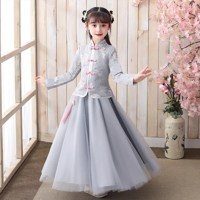 Vintage Flower Girls dresses Cute kids dresses girls Chinese cheongsam elegant clothes Traditional Chinese garments for Child