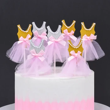 

Cakelove 5Pcs Bling Bling Ballerina Skirt Tutus Dress Cake Topper Party Cupcake Flags Cake Decoration Fruits Picks For Theme Event