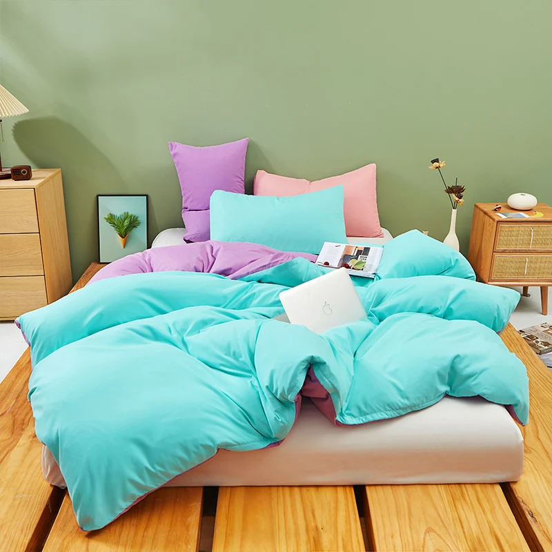 Kawaii Rainbow Bedding Set Fashion Matching Soft Warm Comfort A/B Brushed Fabric Bed sheet Duvet Cover Home King Queen Size 4pcs 