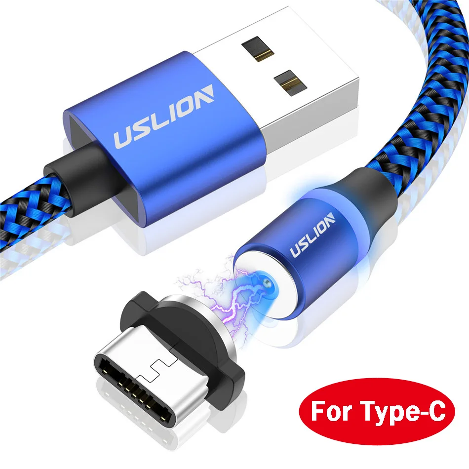 USLION Магнитный usb кабель для зарядки Micro type C для iPhone 11 Pro Max Быстрый магнит шнур для мобильного телефона для samsung S10 S9 S8 A50 - Цвет: Blue for Type C