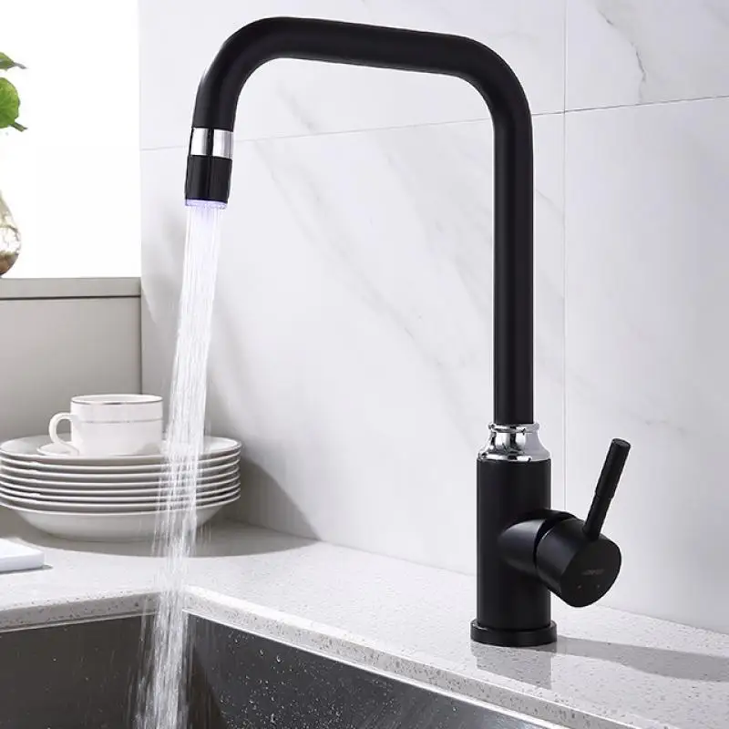 

Single Hole Sink Tap Bathroom Tap Anti-Scalding Kitchen Faucet With Led Light Basin Bathroom Faucet For Bathroom Kitchen Tap