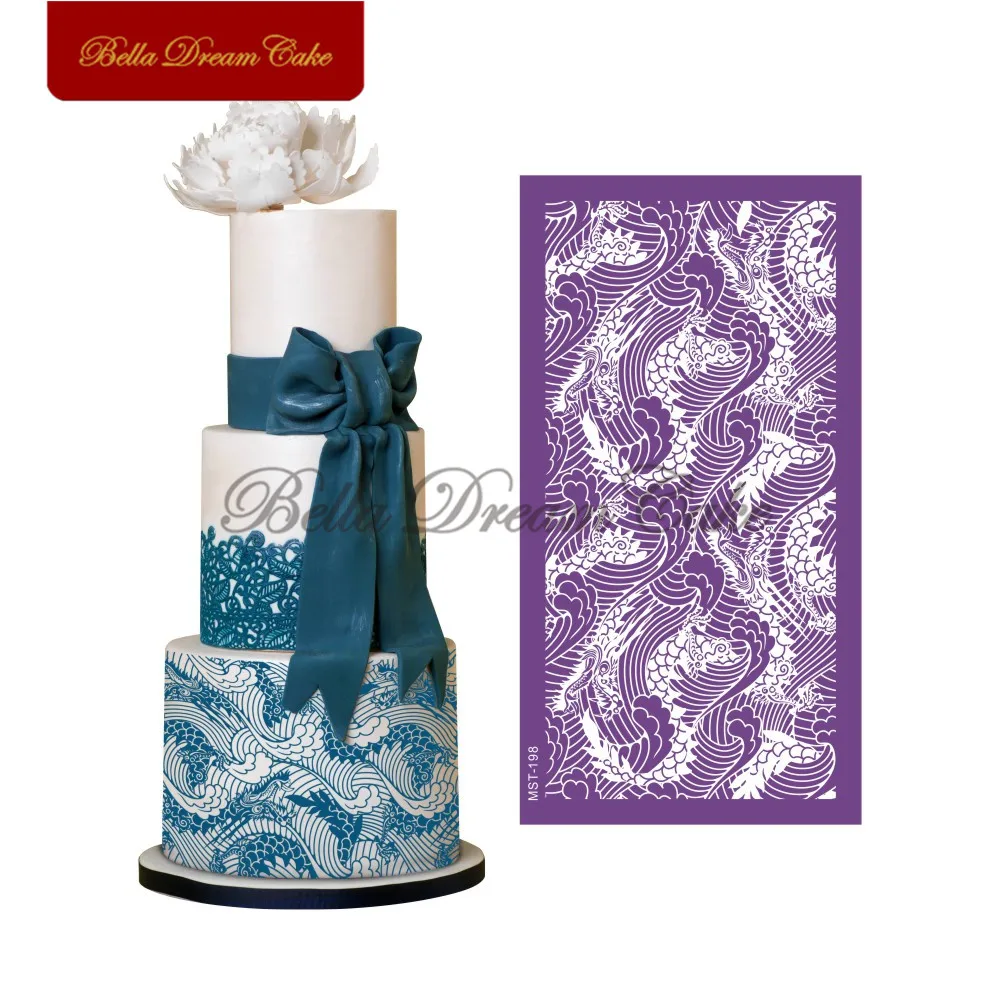 

Ocean Wave Design Cake Stencil Fabric Mesh Stencils Wedding Cake Mould Fondant Cake Decorating Tool Kitchen Accessories Bakeware
