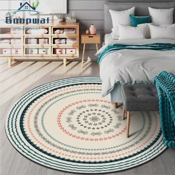 

New Polyester Non-slip Round Carpet Computer Chair Cushion Simple Ethnic Style Living Room Cushion Children Bedroom Carpet
