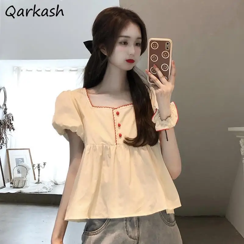 

Blouses Women Kawaii Summer Fashion Loose Puff Sleeve Ulzzang Retro Sweet Feminine Casual Maiden All-match Street Preppy Style