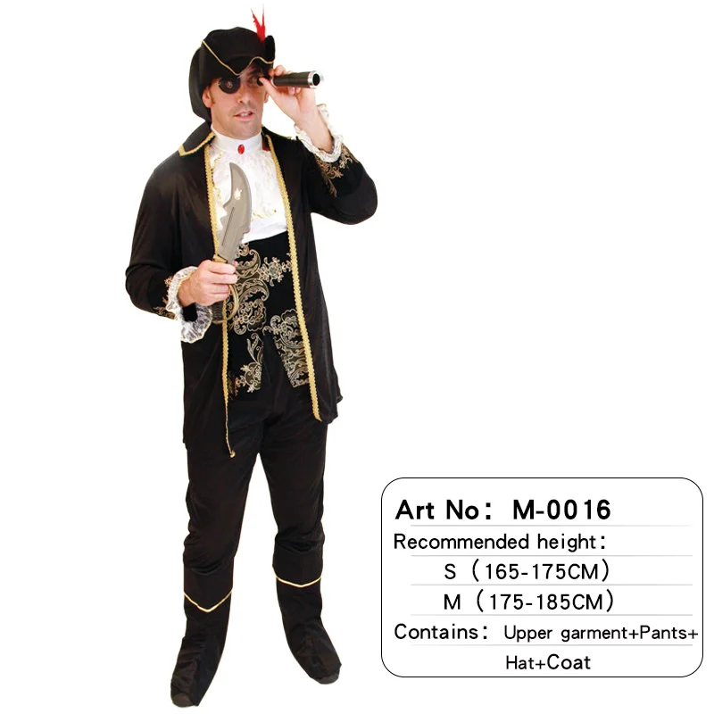 Праздничные мужские пиратские костюмы со шляпой для костюмированной вечеринки на рождество, карнавальные вечерние костюмы для взрослых женщин и мужчин - Цвет: M-0016