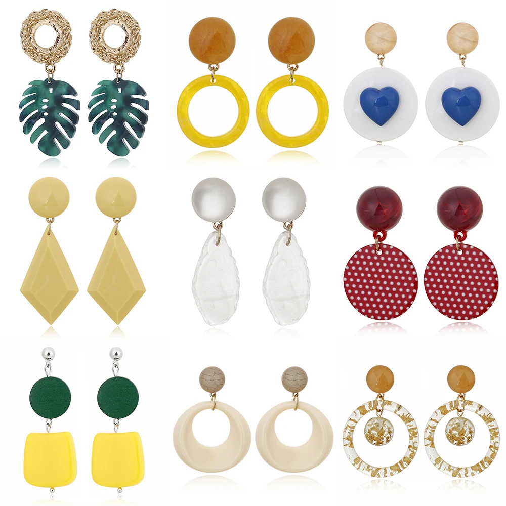 

Boho Acrylic Drop Dangle Bohemian Earrings 2019 Big Statement Earrings for Women Resin Oval Square Geometric Earrings Jewelry