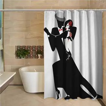 

Girls Hotel Quality Polyester Shower Curtain Man and Woman Partners Romantic Dance Tango Waltz Love Valentines Rhythm Music Art