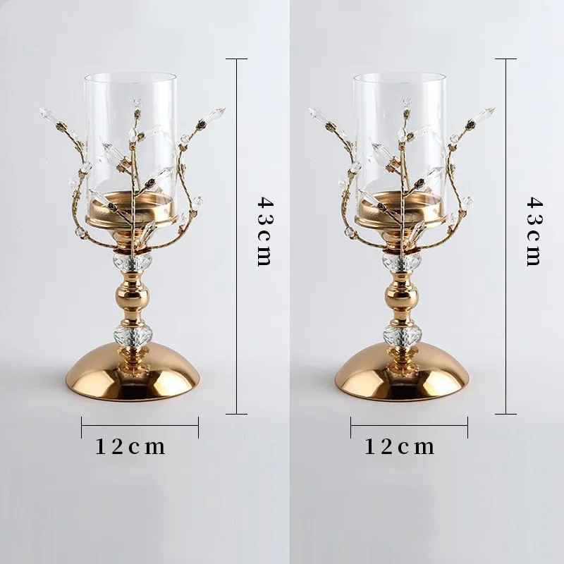 Gold 43cm 2pcs Золотой серебряный подсвечник Свадебная вечеринка фестиваль кованого железа Хрустальное стекло ремесла украшения Европейский стиль подсвечник - Цвет: Gold 43cm 2pcs