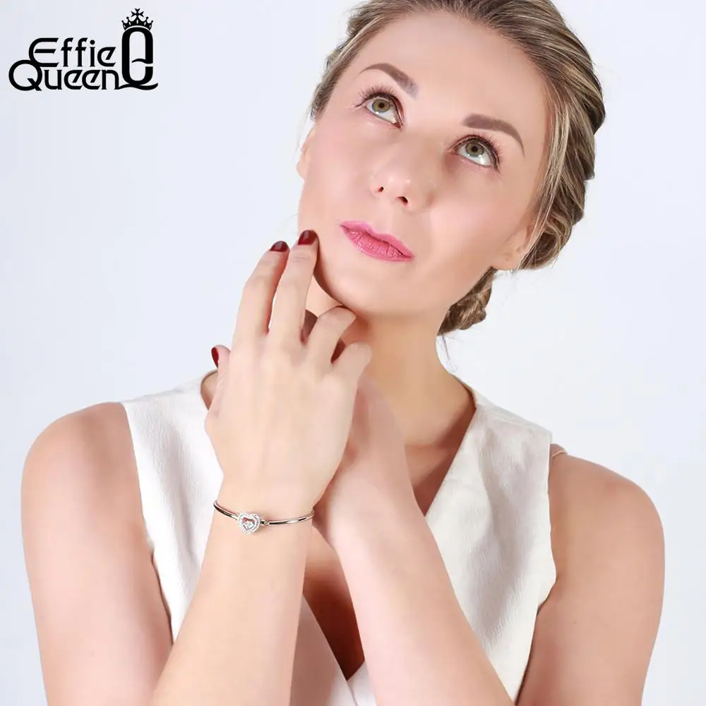 Effie queen Стерлинговое Серебро 925 браслеты с AAA блестящие циркониевые браслеты женские милые сердца узор женские ювелирные изделия для вечеринок TSB08