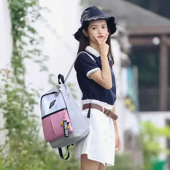 

Computer Package School Bag High-Capacity Fashion Shoulder Bag Double Pocket College Style Backpack Canvas Women