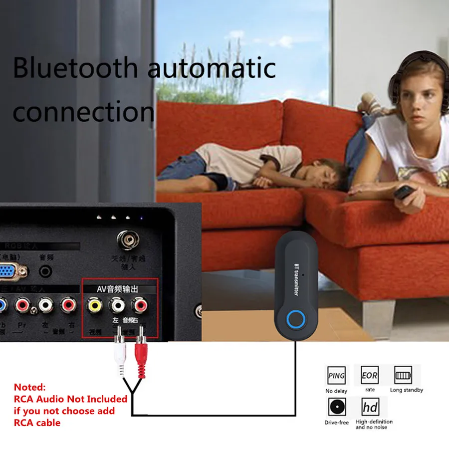 CRDC Bluetooth аудио передатчик 3,5 мм, AUX, разъем RCA Bluetooth 4,2 USB беспроводной адаптер для ТВ ПК динамик наушники с USB Bluetooth