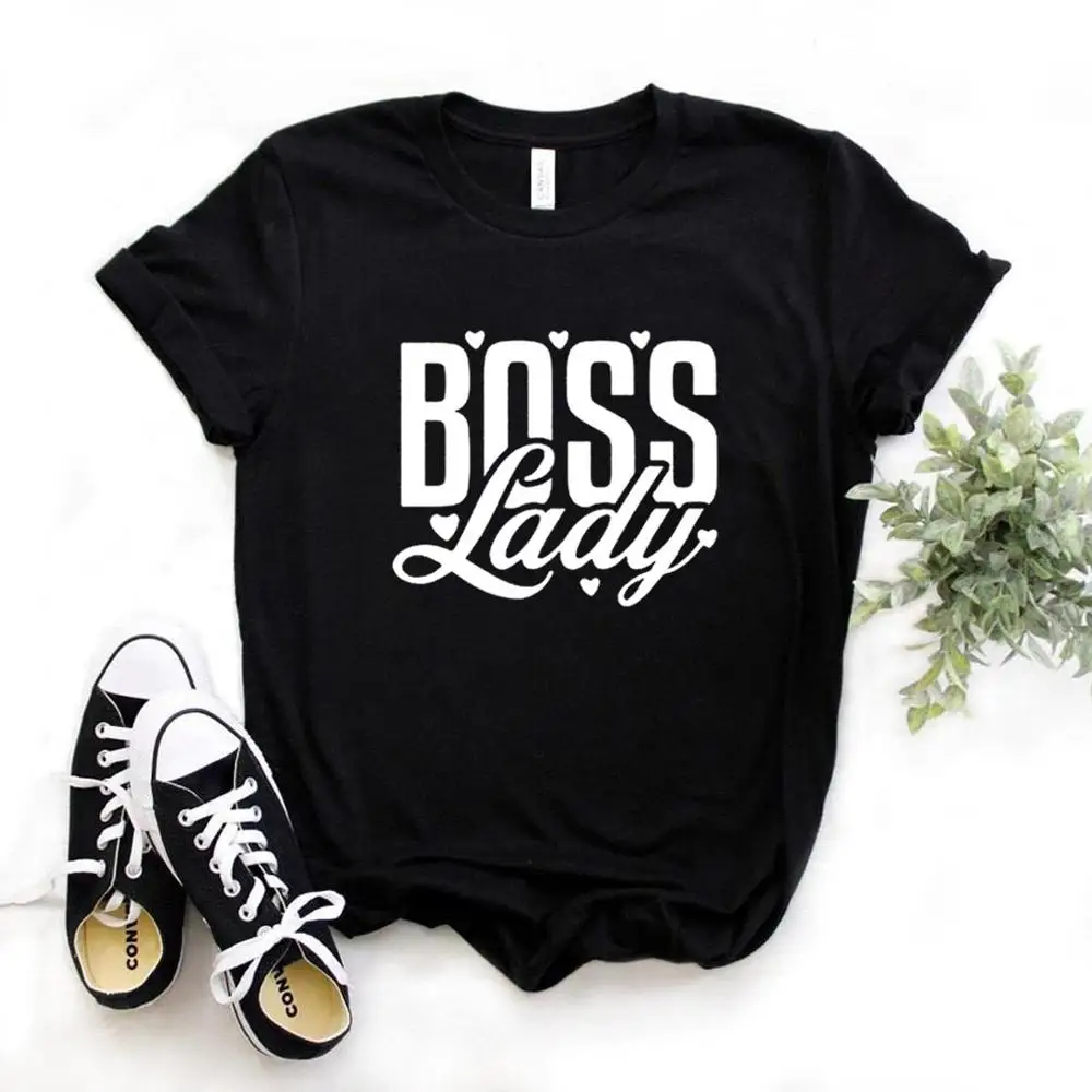 Черный Женские футболки с принтом Boss Lady, хлопковая Повседневная забавная футболка для девушек, 6 цветов, Прямая поставка, NA-950 - Цвет: Черный