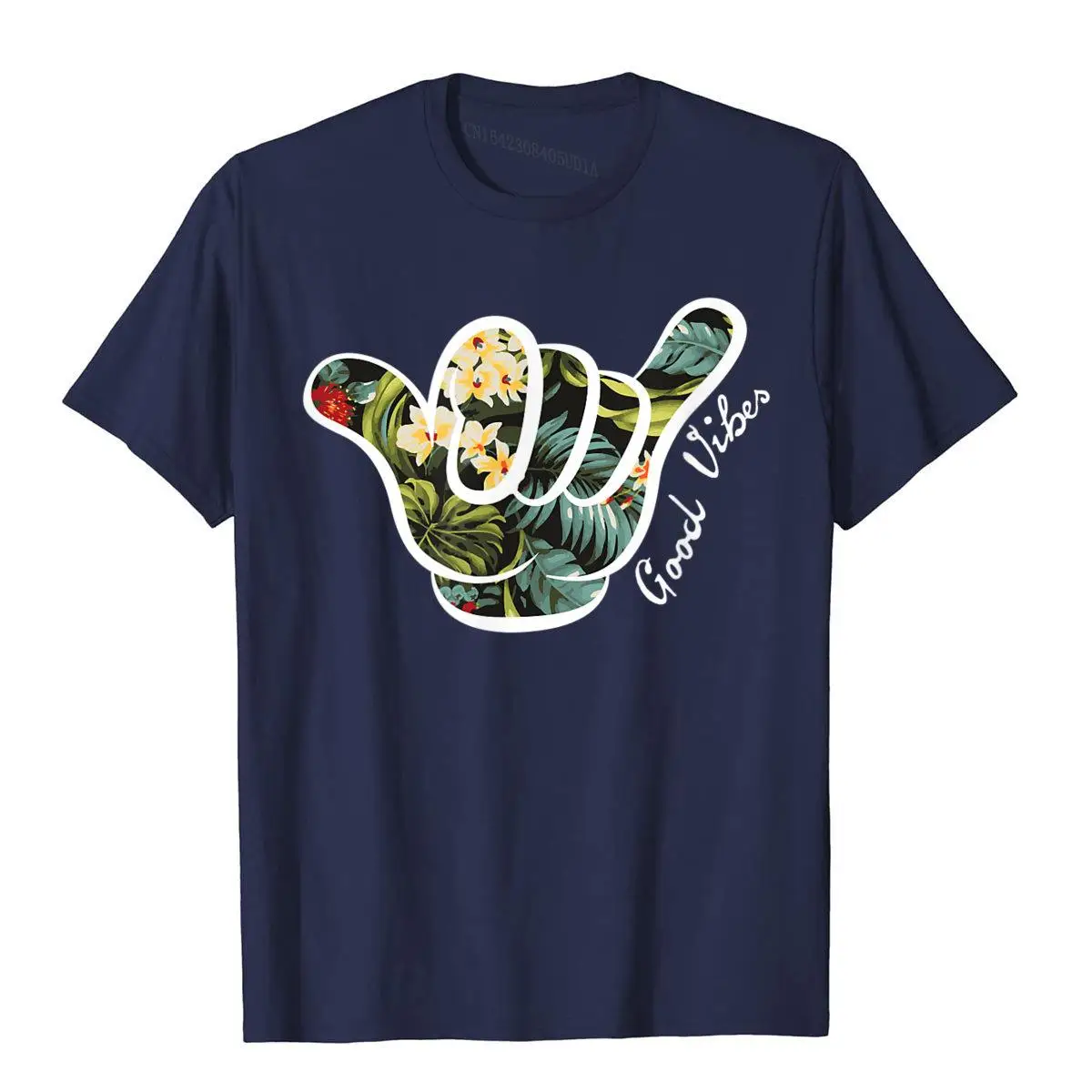 Shaka Good Vibes Funny Brah Hang Loose Aloha Floral T-shirt__B9819navy