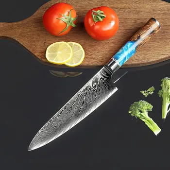 

MUZ Professional Chef Knife Damascus VG10 Steel 67 Layers Japanese Kitchen Knives Sharp Cut Cleaver Slicing Colorful Wood Handle