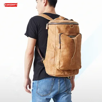 

Genuine Leatehr Men's Backpack Large-capacity Luggage Bag Casual Retro Backpack Shoulder Bag Vintage Backpacks Top Layer Leather