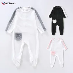 Barboteuse à manches longues pour bébé, salopette à pieds pour fille et garçon, vêtements unisexes avec poches, combinaison pour nouveau né, automne et hiver 