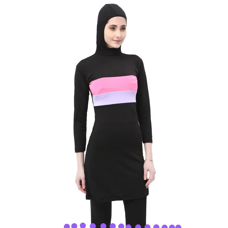 Burkinis Для женщин Мусульманский купальник с капюшоном 2 предмета в комплекте разделены Исламская пляжная одежда длинные мусульманка купальники плюс Размеры S~ 5XL
