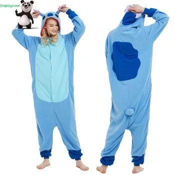 

Blue Patch Stitch Pajamas Animal Cosplay Costume Coral Women Men Kid Adult Pajamas Onesies Cartoon Halloween Sleepwear Sleepsuit