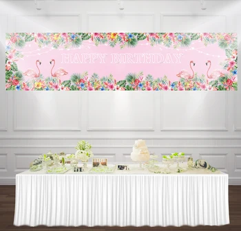 

9.8x1.5ft Summer Tropical Leaves floral Backdrop Pink Flamingo Theme girl Birthday Party Decor Photo Background Banner BN-1022