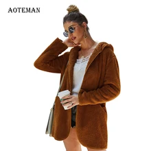 Осенне-зимнее женское пальто из искусственного меха, повседневные толстые теплые плюшевые пальто, женская куртка, одноцветные толстовки с капюшоном, толстовка casaco feminino