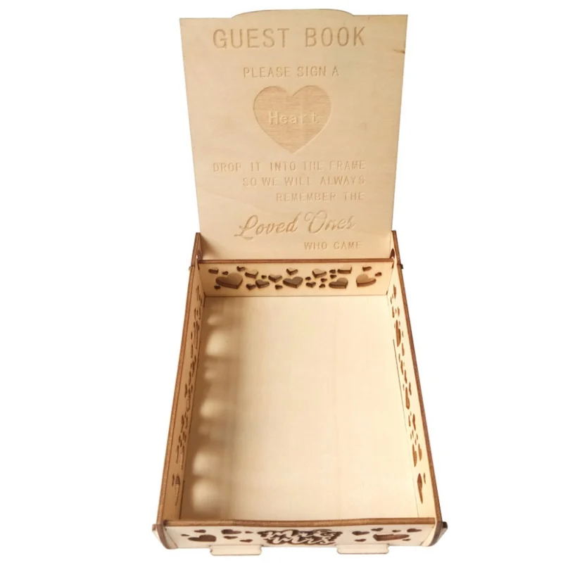 Свадебная книга для гостей с сердечками съемный задний держатель коробка деревянный знак подвесное сердечко коробка для гостей книга коробка для сообщений свадебный подарок ZA - Цвет: Светло-желтый