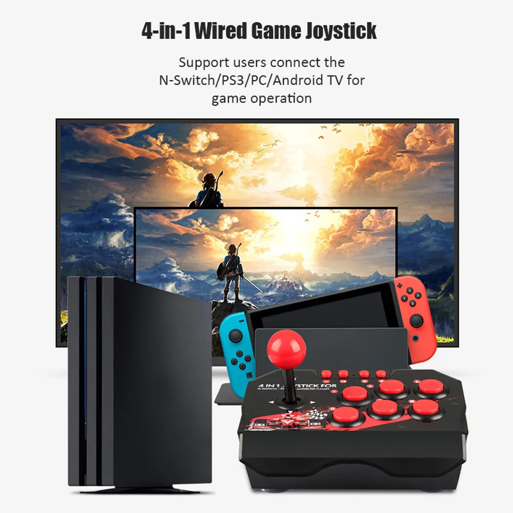 4-in-1 USB Wired Game GAMEstick Retro Arcade Station TURBO Games Console Rocker Fighting Controller for PS3/Switch/PC/Android TV