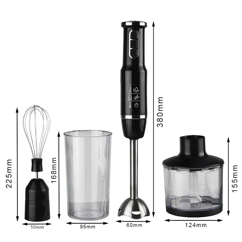 4-In-1 Stainless Steel 750W Immersion Hand Stick Blender Mixer Vegetable Meat Grinder 500Ml Chopper Whisk 800Ml Smoothie Cup EU
