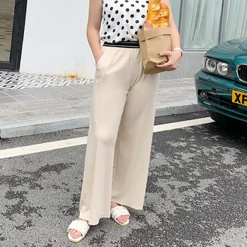 

Pants Women Loose Elastic Waist Flat Korean Trousers Summer Drape Black Ankle-length Wide Leg Pants 4xl