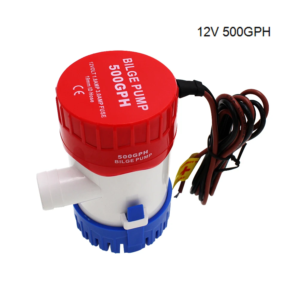 12V 500GPH Стиль 1100GPH 750GPH 500GPH 350GPH 12/24VDC Трюмный насос с высоким потоком погружной используется в саду Гидроплан двигатель дома солнечный - Напряжение: 12V 500GPH