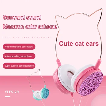 

Anime Cute Sports Headset Wire Cat Ear Design Headphone Subwoofer with Mic Gift for Girls and Kids PC Mobile phone Video