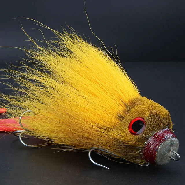 Spinpoler Щука рыбалка мышь 3D глаза волосы оленя прикреплены с пластмассовыми крючками приманки для большой щуки сома черный бас - Цвет: Yellow