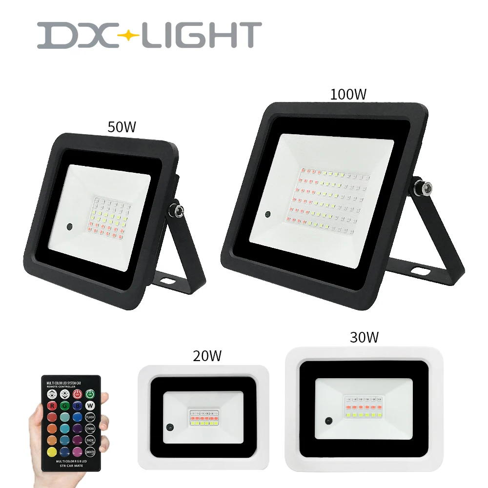 Led RGB Flood Light 20W 30W 50W 100W IP68 Outdoor Spotlight AC 220V/110V Reflector Projector Lamp With Remote Controller | Лампы и