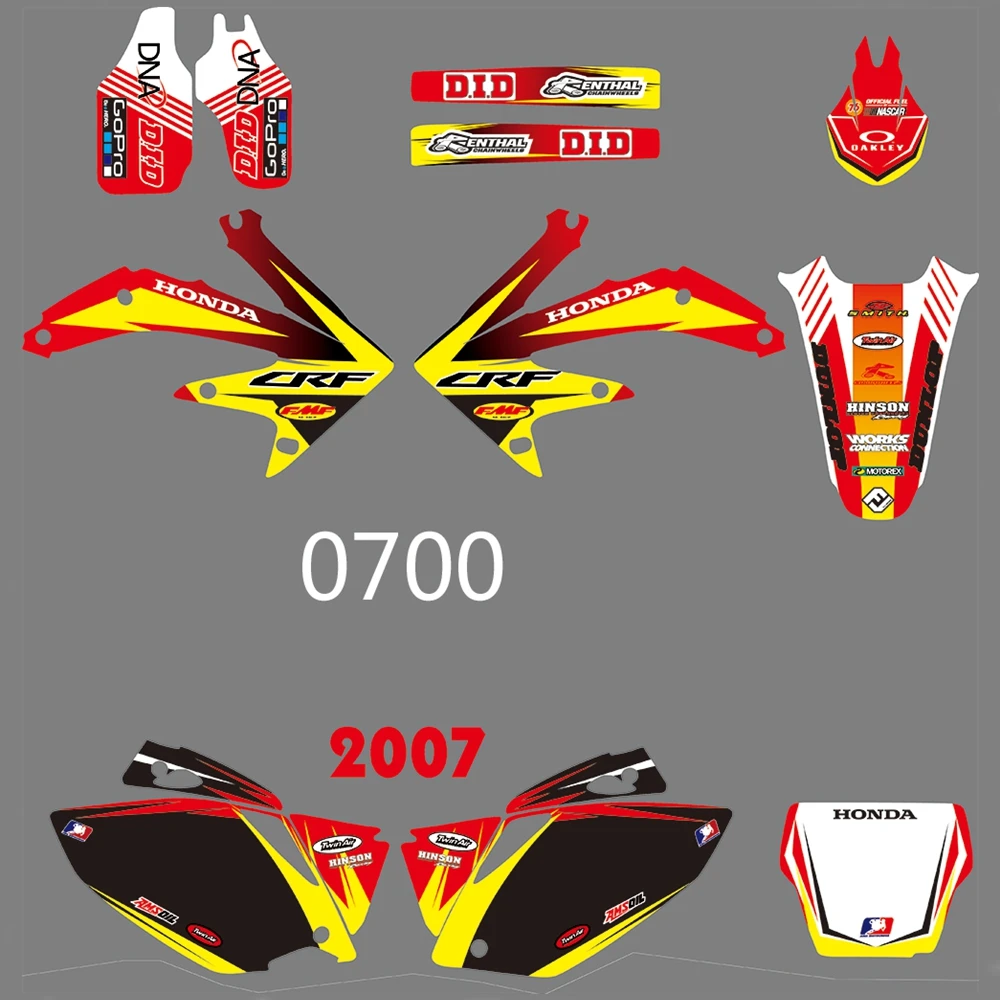 

For HONDA CRF450R CRF450 2007 Graphics Decals Stickers Custom Number Name 3M Full Motorcycle Backgrounds Stickers Accessories