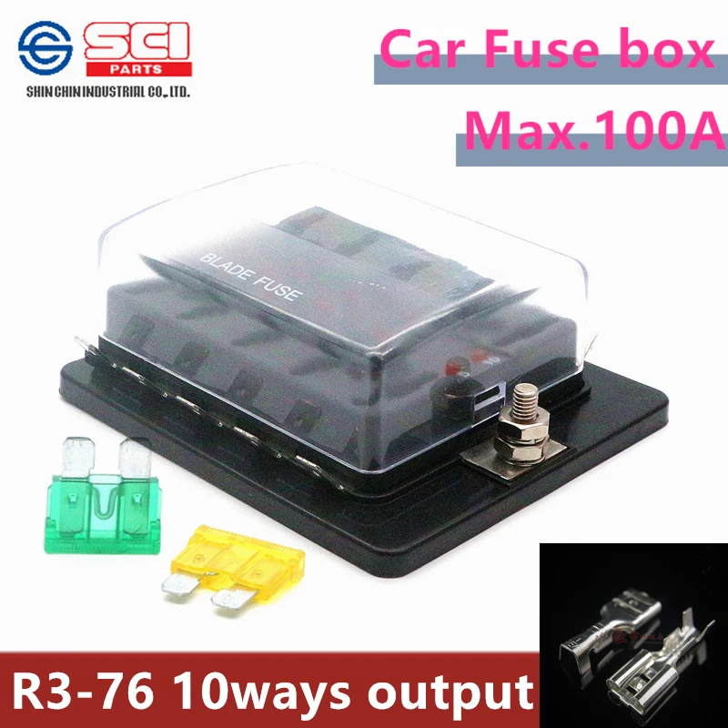 

TAIWAN SCI fuse block R3-76/car fuse box with cap/10 ways with LED light/Max 100A 32V