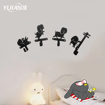 

Cute small black dog creative hook single hook iron decoration wall hanging multi-function animal hook 4 pcs