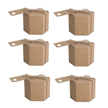 

50Pcs Kraft Paper Candy Box, Hexagonal Carton Candy Box Gift Box, with Twine and Tag, Wedding Party Supplies