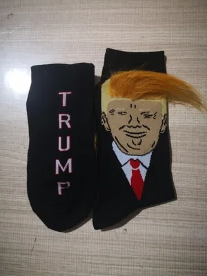 Модель года, носки в стиле «Дональд Трамп», унисекс, Забавный принт, Повседневные Гольфы для взрослых с объемным рисунком, накладные волосы, короткие носки, смешные мужские носки - Цвет: Black dark yellow