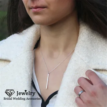 

CC 925 Sterling Silver Necklace for Women Pendant Strip Shape Fine Jewelry Gold Color Chain Necklaces Gift Drop Shipping EMNL004