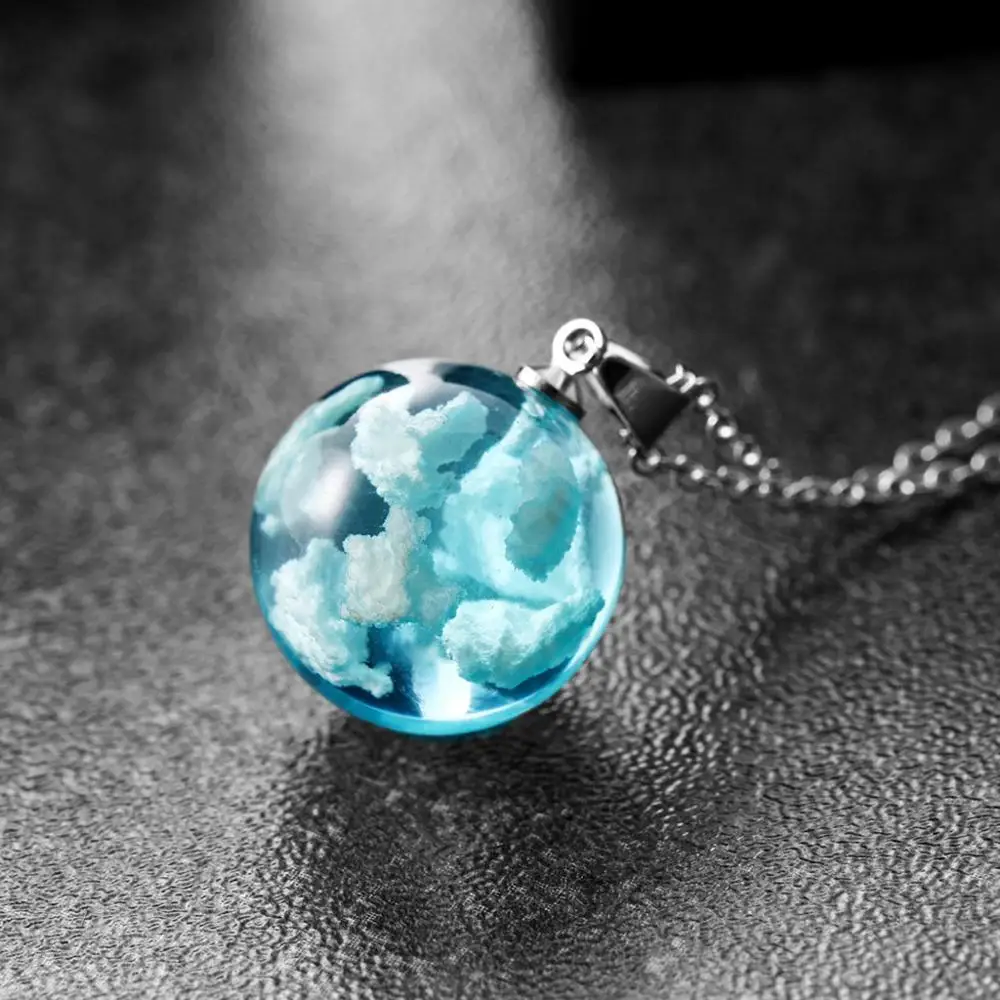 Ожерелье для женщин, натуральное голубое небо, белое облако, смола, прозрачное ожерелье для женщин, ювелирный подарок кулон Стимпанк 12X