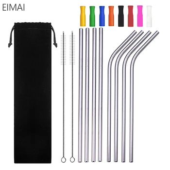 

EIMAI 6/8Pcs Colorful Reusable Straws Drinking Straw High Quality 304 Stainless Steel Straw Metal Straw with Cleaner Brush