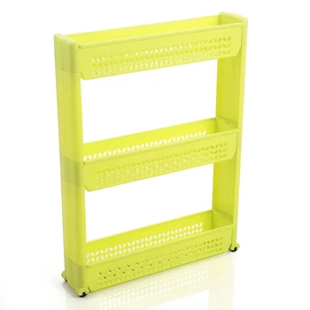 

1/Pc Gap Storage Shelf Kitchen Storage Rack Shelf Slim Slide Tower Movable Assemble Plastic Bathroom Shelf Wheels Space 3 Layers