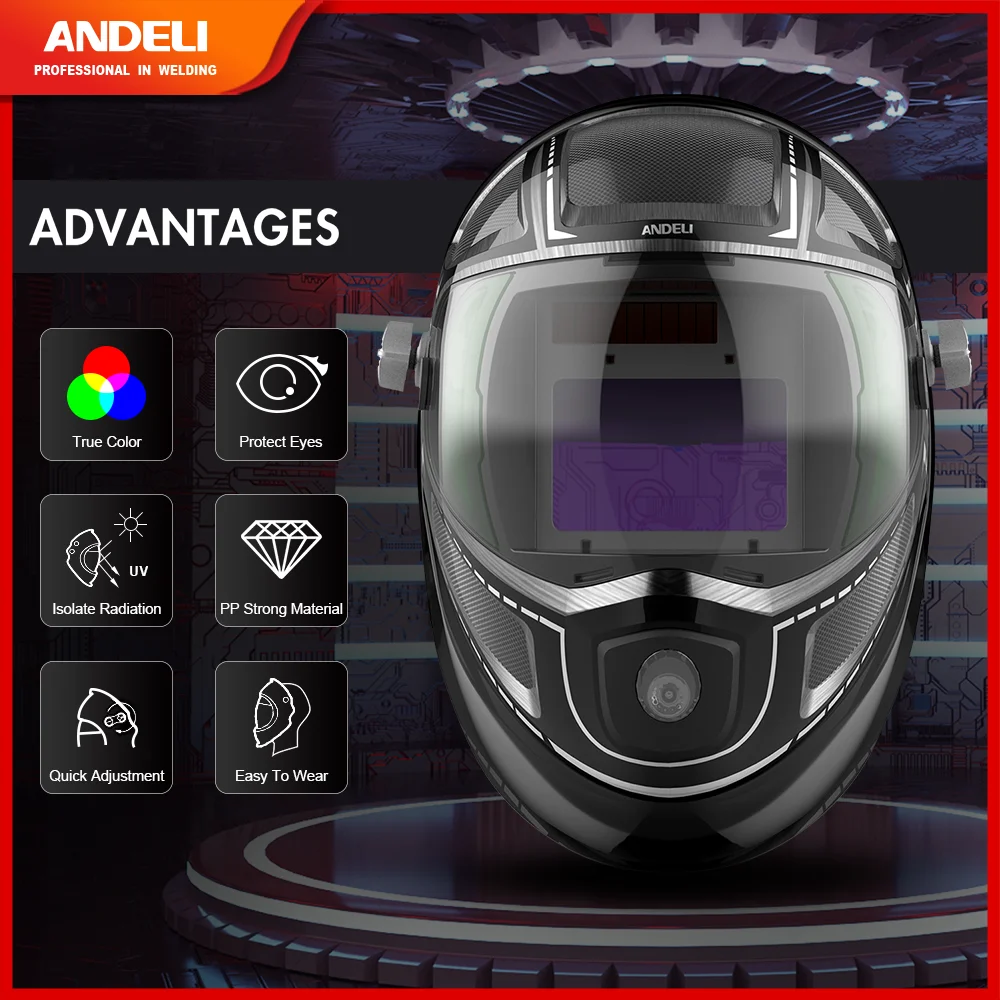 ANDELI Auto Darkening Welding Helmet ADL-MA900VL-E Adjustable MIG TIG MMA CUT Welding Mask with LED Light for Welding Machine